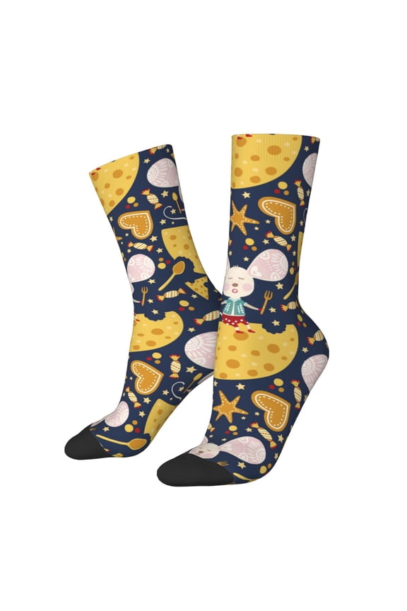 Mouse Cheese Print Adult Socks for Men & Women,Calf Socks, Ankle Socks,Boots Socks,Breathable Casual Sock,Unisex Crew Socks