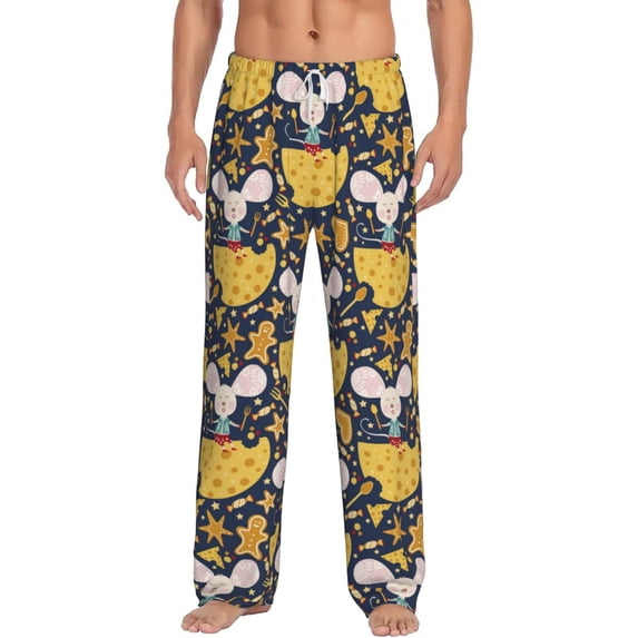 Logiee Mouse Cheese Print Pajama Pants for Men,Men’s Pajama Bottoms,Mens PJ Pants with Pockets & Button Fly-Large