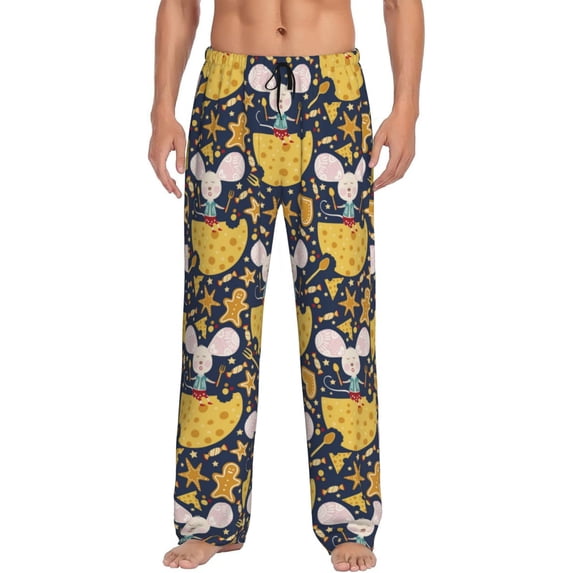 Logiee Mouse Cheese Print Pajama Pants for Men,Men’s Pajama Bottoms,Mens PJ Pants with Pockets & Button Fly-Small