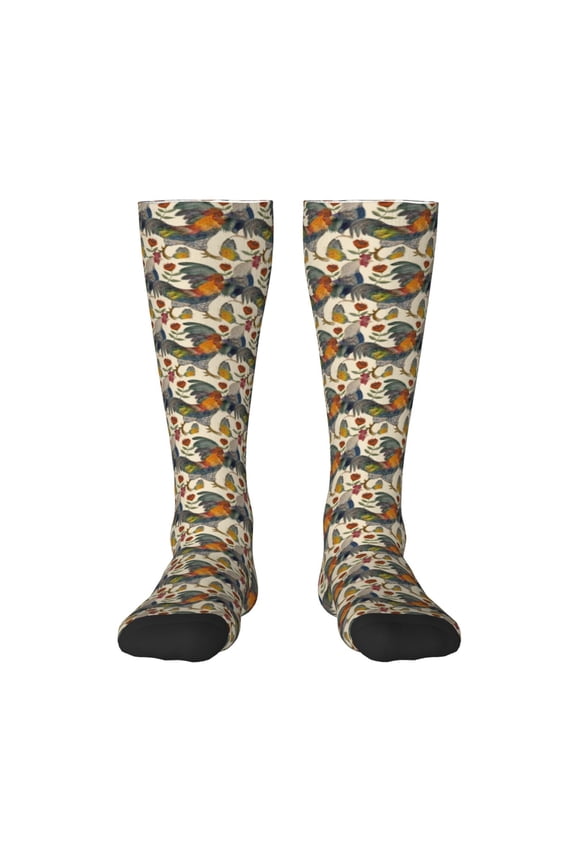 Multi-Colored Roosters Print Gift Stocking Stuffers,Adult Stockings,Novelty Socks,Funny Socks Birthday Running Walking Sleeping