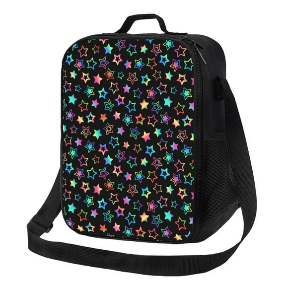 Logiee Multi-Colored Stars Print Insulated Lunch Bag for Women/Men, Reusable Lunch Box for Office Work School Picnic Beach,Leakproof Freezable Cooler Bag with Shoulder Strap