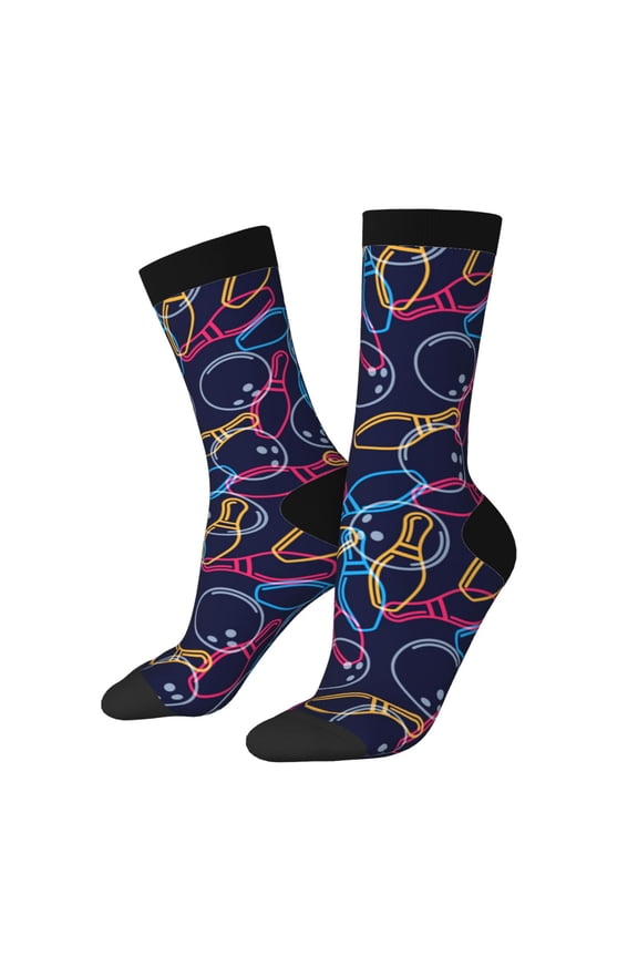 Multicolor Bowling Print Adult Socks for Men & Women,Calf Socks, Ankle Socks,Boots Socks,Breathable Casual Sock,Unisex Crew Socks