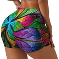 thumbnail image 1 of Logiee Multicolored Beautiful Flower Print Women's Biker Shorts,Workout Gym Shorts,Scrunch Shorts,Tummy Control Hidden Scrunch Running Yoga Shorts-Large, 1 of 8