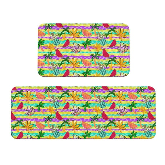 Logiee Multicolored Tropical Print Kitchen Mats for Floor Sets of 2,Waterproof Kitchen Rugs,Non Slip Comfort Standing Mat Rug for Home,Runner,Sink,Office,Laundry
