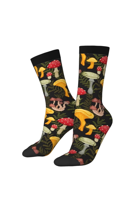 Mushrooms And Fern Stems Print Adult Socks for Men & Women,Calf Socks, Ankle Socks,Boots Socks,Breathable Casual Sock,Unisex Crew Socks