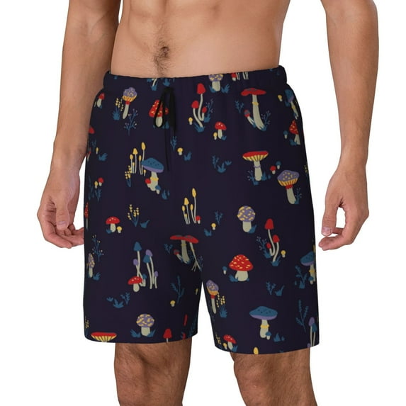 Logiee Mushrooms3 Print Men's Swim Trunk,Quick Dry Board Shorts ,Men's Swim Trunks with Compression Liner, Bathing Suits with Pockets-Small