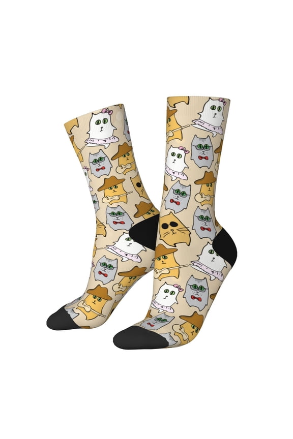 Music Dancing Cat Print Adult Socks for Men & Women,Calf Socks, Ankle Socks,Boots Socks,Breathable Casual Sock,Unisex Crew Socks