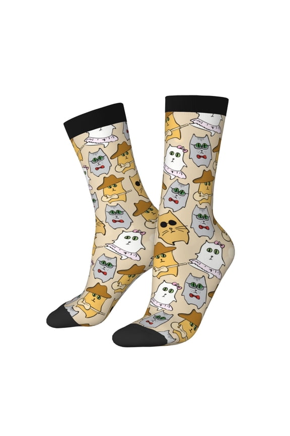 Music Dancing Cat Print Adult Socks for Men & Women,Calf Socks, Ankle Socks,Boots Socks,Breathable Casual Sock,Unisex Crew Socks
