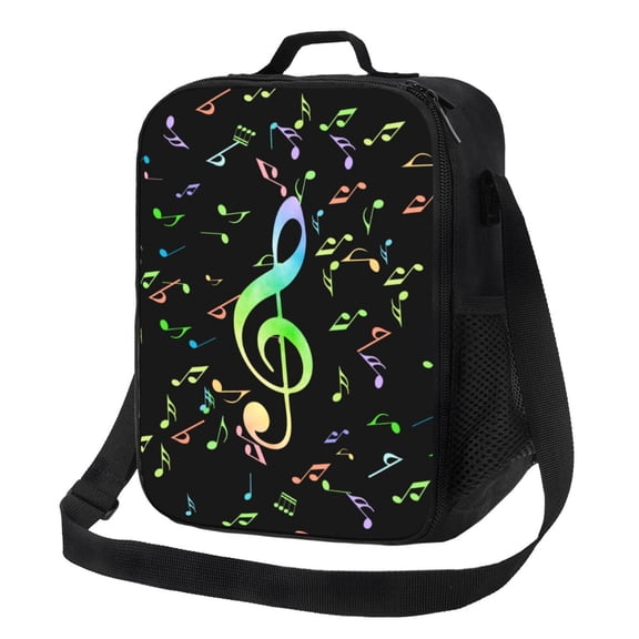 Logiee Music Notes Print Insulated Lunch Bag for Women/Men, Reusable Lunch Box for Office Work School Picnic Beach,Leakproof Freezable Cooler Bag with Shoulder Strap