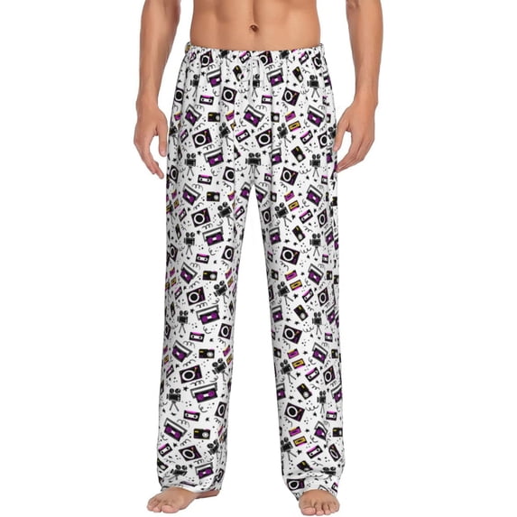 Logiee Music Player Print Pajama Pants for Men,Men’s Pajama Bottoms,Mens PJ Pants with Pockets & Button Fly-Medium