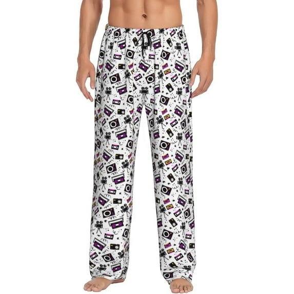Logiee Music Player Print Pajama Pants for Men,Men’s Pajama Bottoms,Mens PJ Pants with Pockets & Button Fly-Small