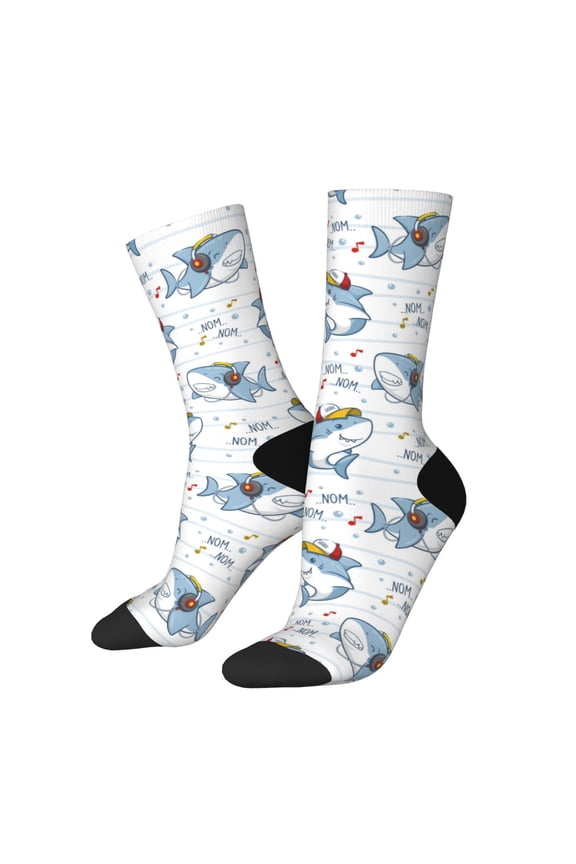Music Shark Print Adult Socks for Men & Women,Calf Socks, Ankle Socks,Boots Socks,Breathable Casual Sock,Unisex Crew Socks