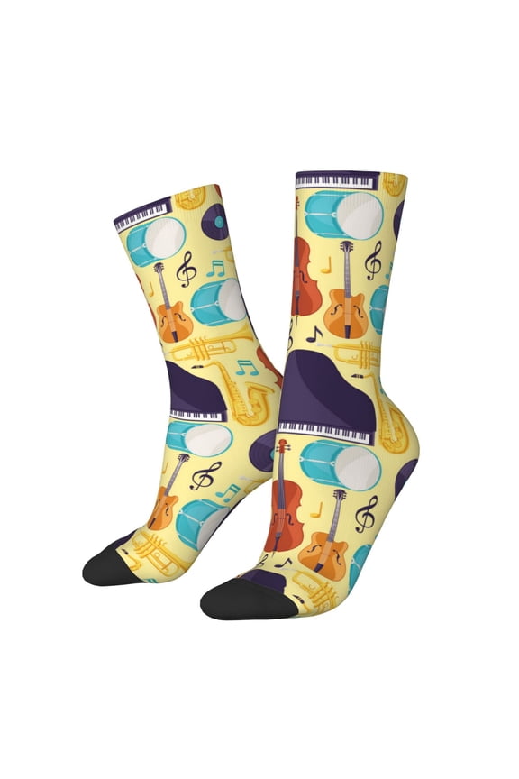 Musical Instruments Print Adult Socks for Men & Women,Calf Socks, Ankle Socks,Boots Socks,Breathable Casual Sock,Unisex Crew Socks