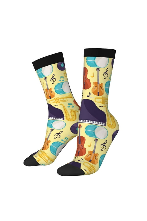 Musical Instruments Print Adult Socks for Men & Women,Calf Socks, Ankle Socks,Boots Socks,Breathable Casual Sock,Unisex Crew Socks