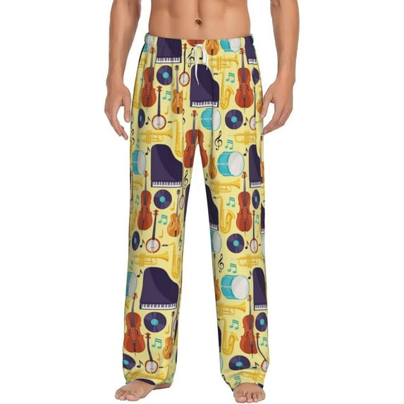 Logiee Musical Instruments Print Pajama Pants for Men,Men’s Pajama Bottoms,Mens PJ Pants with Pockets & Button Fly-Small