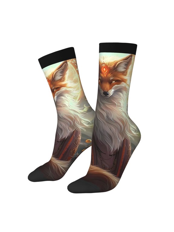 Mystic Fox With Halo Print Adult Socks for Men & Women,Calf Socks, Ankle Socks,Boots Socks,Breathable Casual Sock,Unisex Crew Socks
