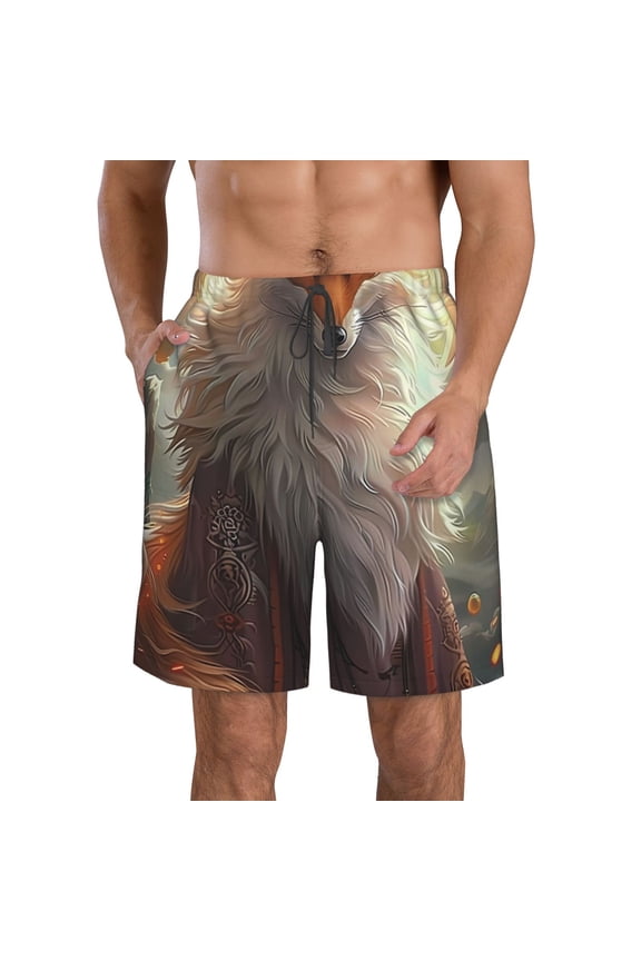 Mystic Fox With Halo Print Mens Swim Trunks Quick Dry Board Shorts,Breathable Hawaii Beach Shorts Swimwear Bathing Suits-Small