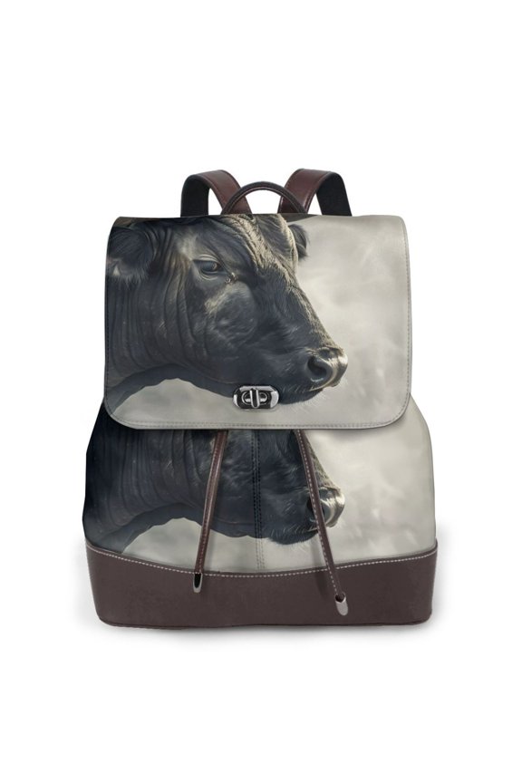 Logiee Mystical Bull in Fog Print Backpack Purse for Women,Fashion Leather Backpack Purse,Women's Leather Backpack for Work College Travel