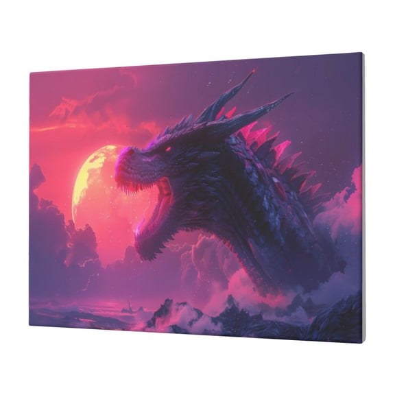 Logiee Mystical Dragon Under Moon Print Canvas Wall Art,Canvas Picture Prints with Frame, Wall Art Decorative,Canvas Decorative,Suitable for Living Room Bedroom Office Room 30x40
