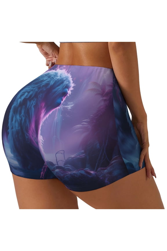 Mystical White gorilla Jungle Print Women's Biker Shorts,Workout Gym Shorts,Scrunch Shorts,Tummy Control Hidden Scrunch Running Yoga Shorts-