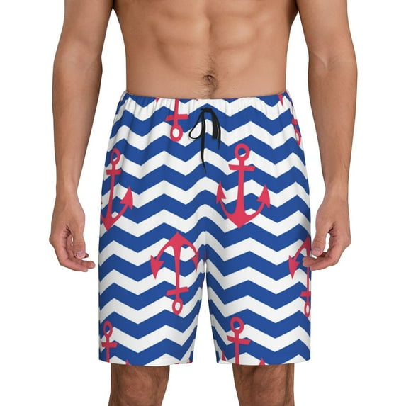 Logiee Nautical Anchors Print Men's Pajama Shorts with Drawstring & Pockets,Sleep Shorts for Men,Sleepwear Bottoms,Elastic Waistband Loungewear-XX-Large