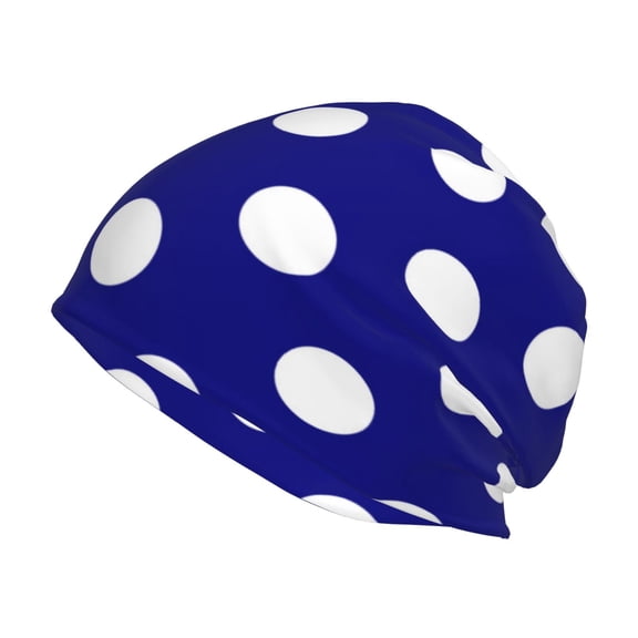 Logiee Navy And White Polka Dot Print Unisex Knit Beanie for Men Women Winter Hat,Beanies Skull Caps