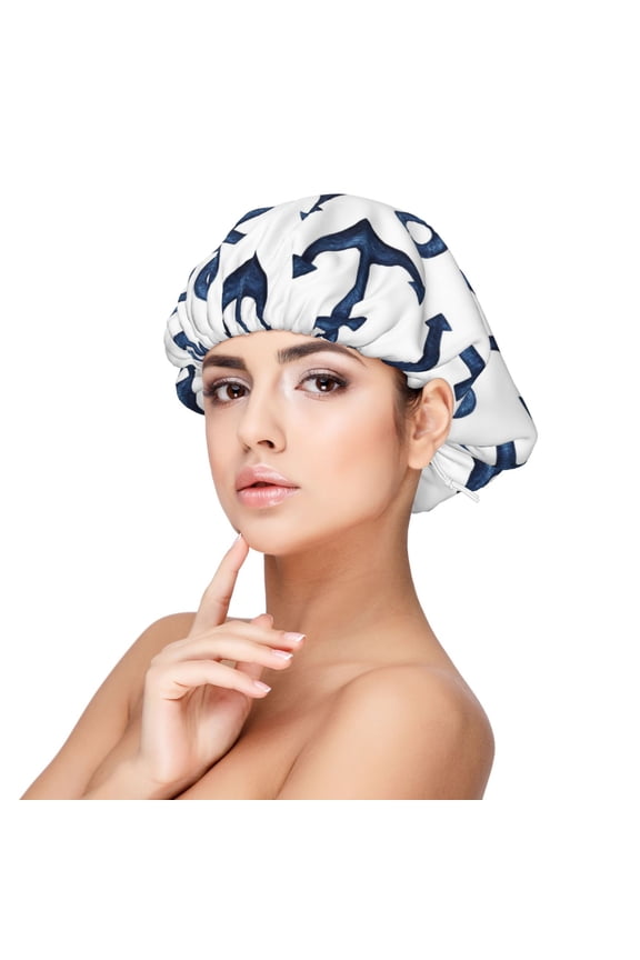 Navy Blue Anchors Print Silk Bonnet Satin Bonnet for Sleeping Women and Men,Double Layer Hair Bonnet for Curly Braids Hair