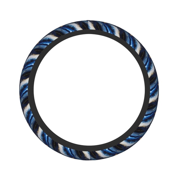 Logiee Navy Blue Marble Print Breathable Elastic Steering Wheel Cover, Non-Slip Stretch Steering Wheel Protector,Universal 15 Inch Fit Auto, Suvs, Truck