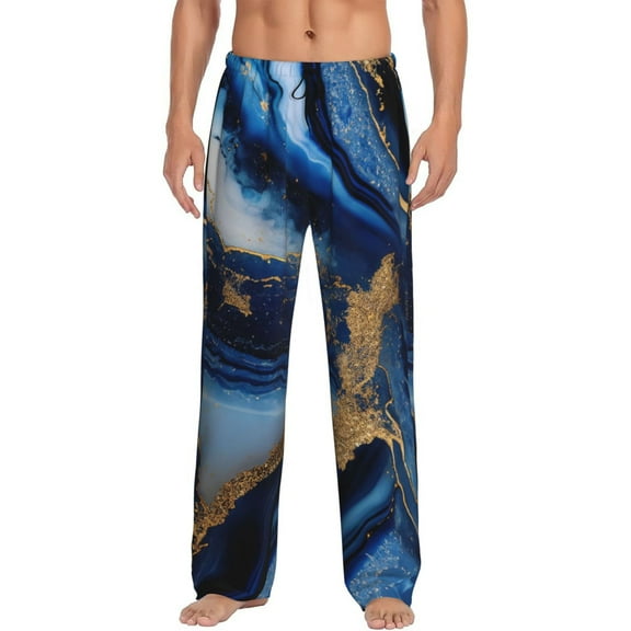 Logiee Navy Blue Marble Print Pajama Pants for Men,Men’s Pajama Bottoms,Mens PJ Pants with Pockets & Button Fly-XX-Large