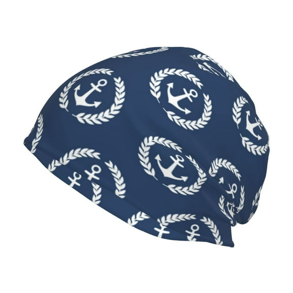 Logiee Navy Nautical Print Unisex Knit Beanie for Men Women Winter Hat,Beanies Skull Caps