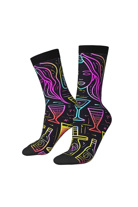Neon Bar Drinks Print Adult Socks for Men & Women,Calf Socks, Ankle Socks,Boots Socks,Breathable Casual Sock,Unisex Crew Socks