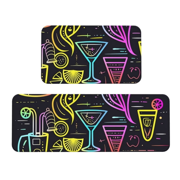 Logiee Neon Bar Drinks Print Kitchen Mats for Floor Sets of 2,Waterproof Kitchen Rugs,Non Slip Comfort Standing Mat Rug for Home,Runner,Sink,Office,Laundry