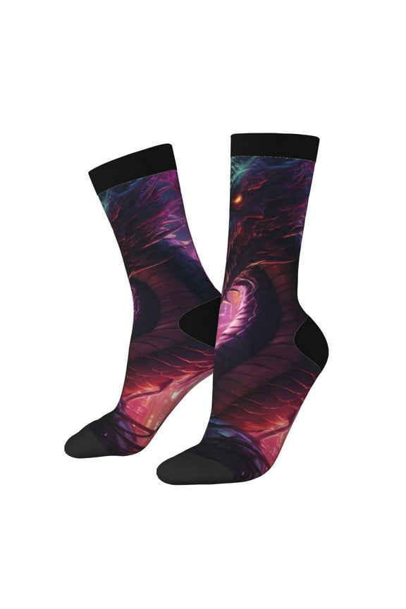 Neon Futuristic Dragon Print Adult Socks for Men & Women,Calf Socks, Ankle Socks,Boots Socks,Breathable Casual Sock,Unisex Crew Socks