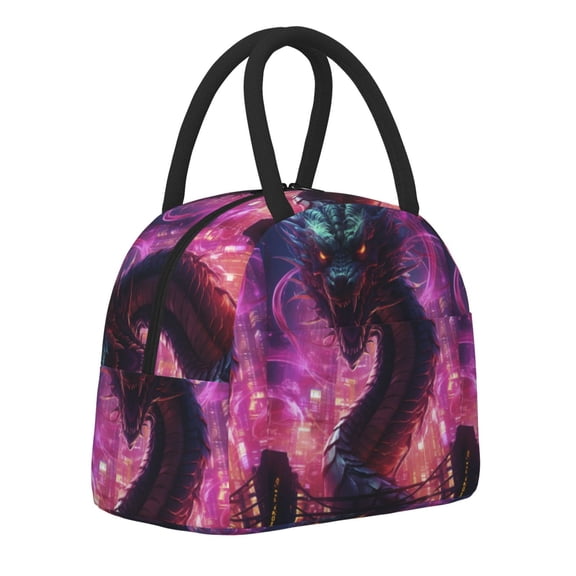 Logiee Neon Futuristic Dragon Print Lunch Bag for Women & Men,Adult Insulated Lunch Box,Food Lunch Containers,Reusable High Capacity Lunch Tote Bags for Work, Travel, Outdoor