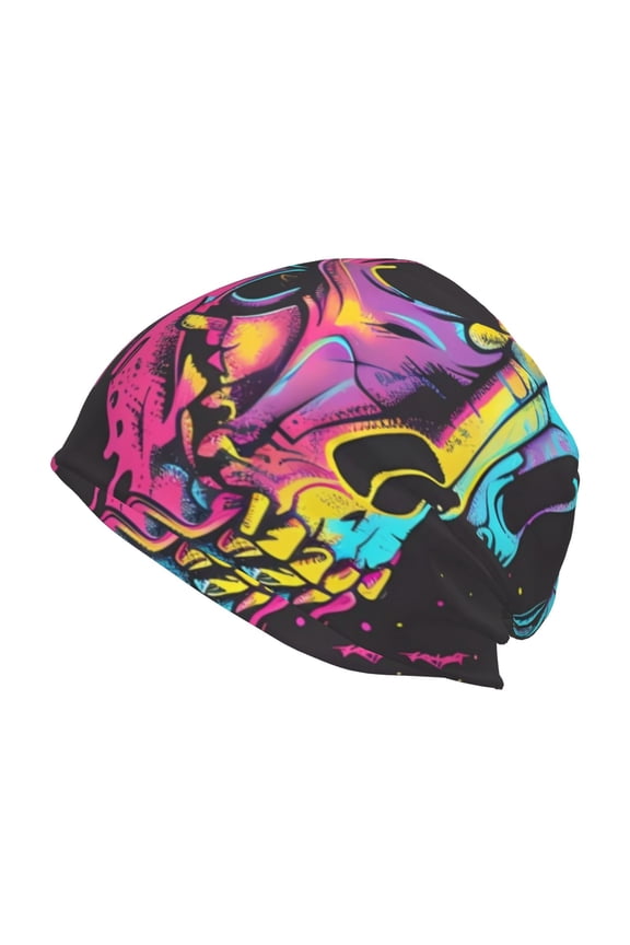 Neon Gothic Skull Moon Print Unisex Knit Beanie for Men Women Winter Hat,Beanies Skull Caps