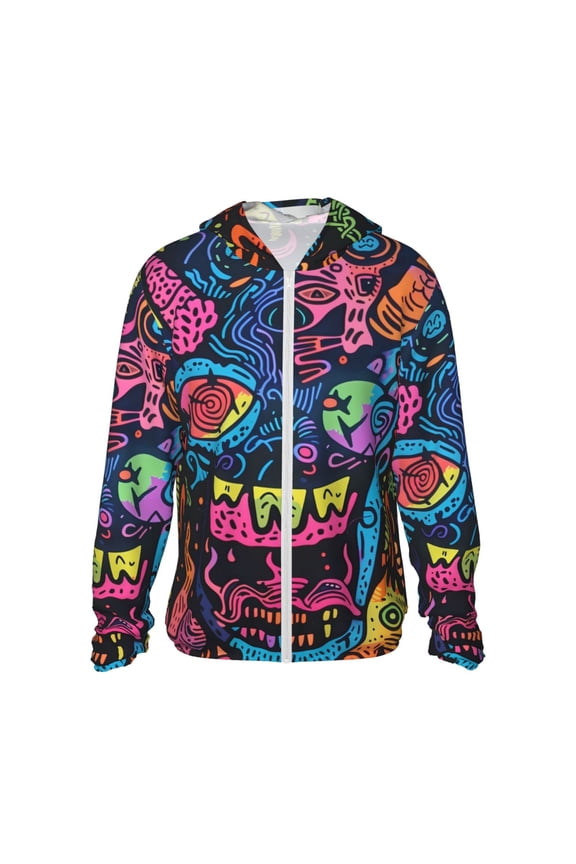 Neon Graffiti Urban Art Print Men's Women Light Jacket Full Zip Sun Protection Hoodie Long Sleeve Sun Shirts for Men Hiking Fishing Zip Pockets-3X-Large
