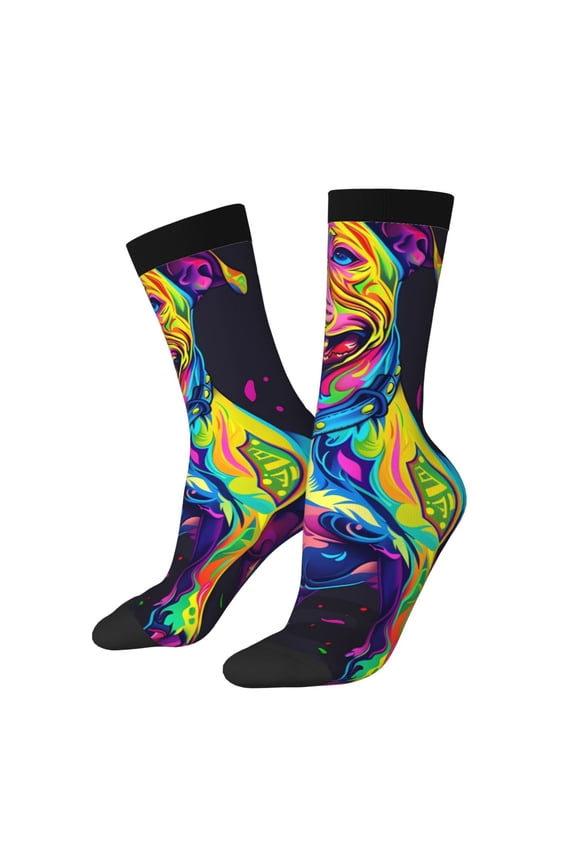 Neon Pop Art Pitbull Print Adult Socks for Men & Women,Calf Socks, Ankle Socks,Boots Socks,Breathable Casual Sock,Unisex Crew Socks