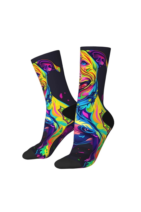 Neon Pop Art Pitbull Print Adult Socks for Men & Women,Calf Socks, Ankle Socks,Boots Socks,Breathable Casual Sock,Unisex Crew Socks