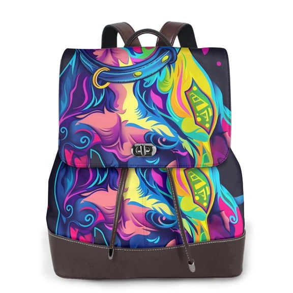 Naloa Neon Pop Art Pitbull Print Leather Backpack Purse for Women and Ladies,Shoulder Travel Daypacks Bags,Laptop Backpack for Women