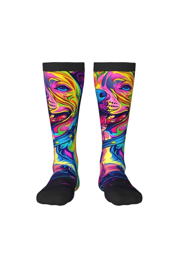 Neon Pop Art Pitbull Print Gift Stocking Stuffers,Adult Stockings,Novelty Socks,Funny Socks Birthday Running Walking Sleeping