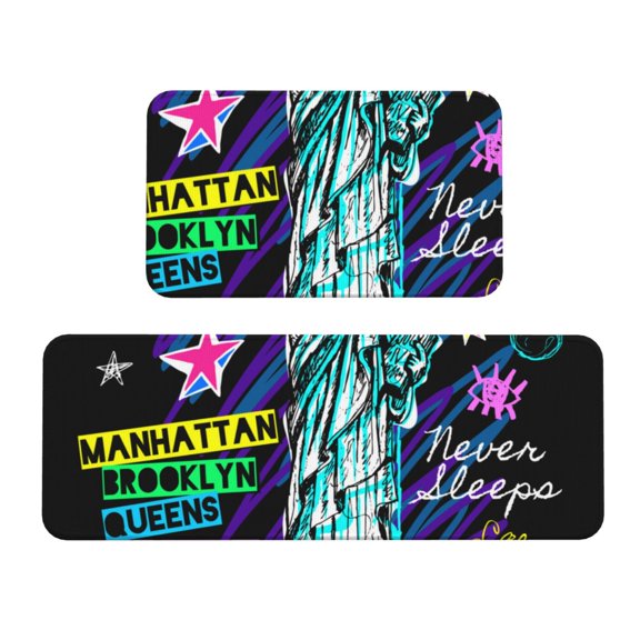 Logiee New York City Print Kitchen Mats for Floor Sets of 2,Waterproof Kitchen Rugs,Non Slip Comfort Standing Mat Rug for Home,Runner,Sink,Office,Laundry