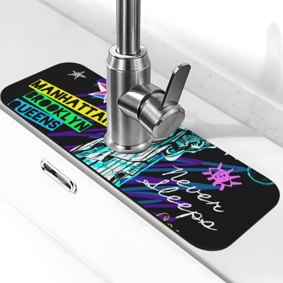 Logiee New York City Print Kitchen Sink Splash Guard Faucet Mat for Splash Guard Behind Faucet Drip Catcher for Kitchen,Bathroom,Sink Mat,Dish Drying Mat,Bathroom-15" X 5.5"