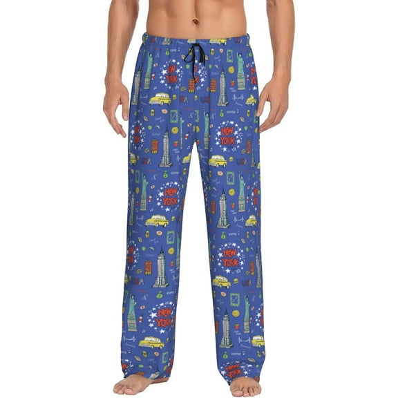Logiee New-York City Print Pajama Pants for Men,Men’s Pajama Bottoms,Mens PJ Pants with Pockets & Button Fly-Small