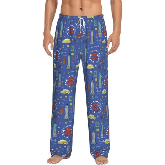 Logiee New-York City Print Pajama Pants for Men,Men’s Pajama Bottoms,Mens PJ Pants with Pockets & Button Fly-X-Large