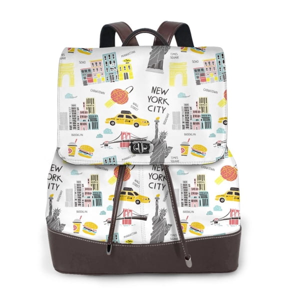 Logiee New York Print Backpack Purse for Women,Fashion Leather Backpack Purse,Women's Leather Backpack for Work College Travel