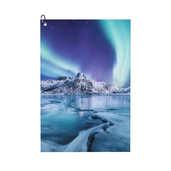Logiee Night At Lake Aurora 1 Print Golf Towels,16" x 24" Portable Golf Towel for Golf Bag with Carabiner Clip to Quickly Remove Sand,Mud and Sweat