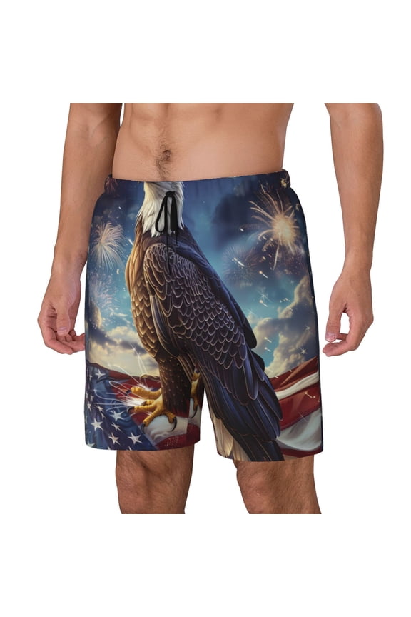 Night Sky Bald Eagle Print Men's Swim Trunk,Quick Dry Board Shorts ,Men's Swim Trunks with Compression Liner, Bathing Suits with Pockets-3X-Large