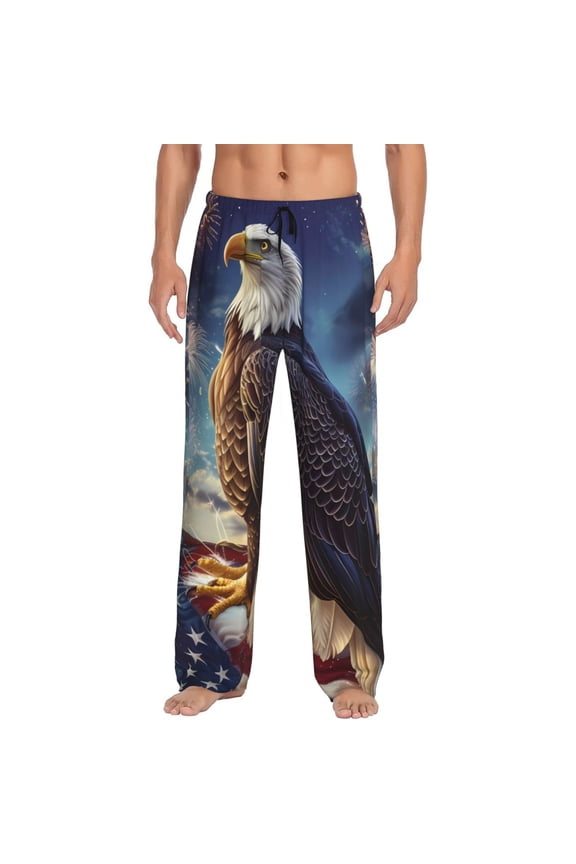 Night Sky Bald Eagle Print Pajama Pants for Men,Men’s Pajama Bottoms,Mens PJ Pants with Pockets & Button Fly-3X-Large