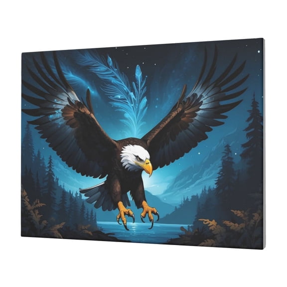 Logiee Night Sky Forest Bald Eagle Print Canvas Wall Art,Canvas Picture Prints with Frame, Wall Art Decorative,Canvas Decorative,Suitable for Living Room Bedroom Office Room 30x40