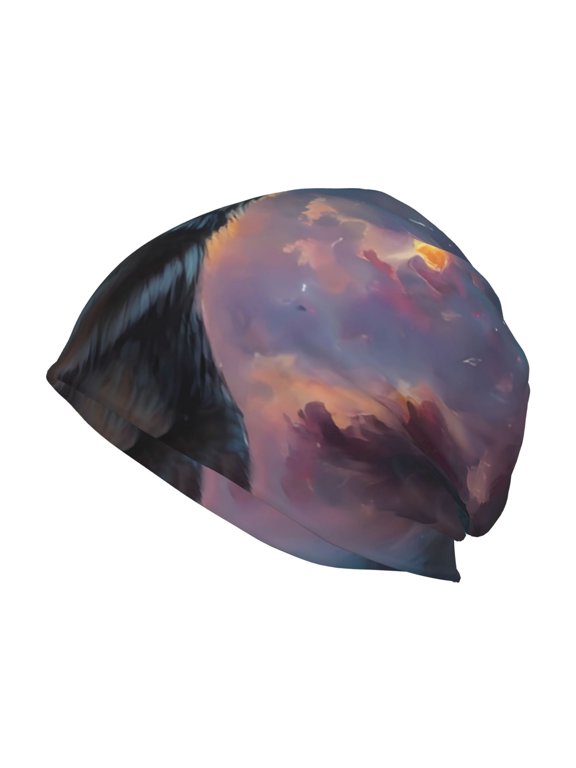 Night Sky Wolf Print Unisex Knit Beanie for Men Women Winter Hat,Beanies Skull Caps